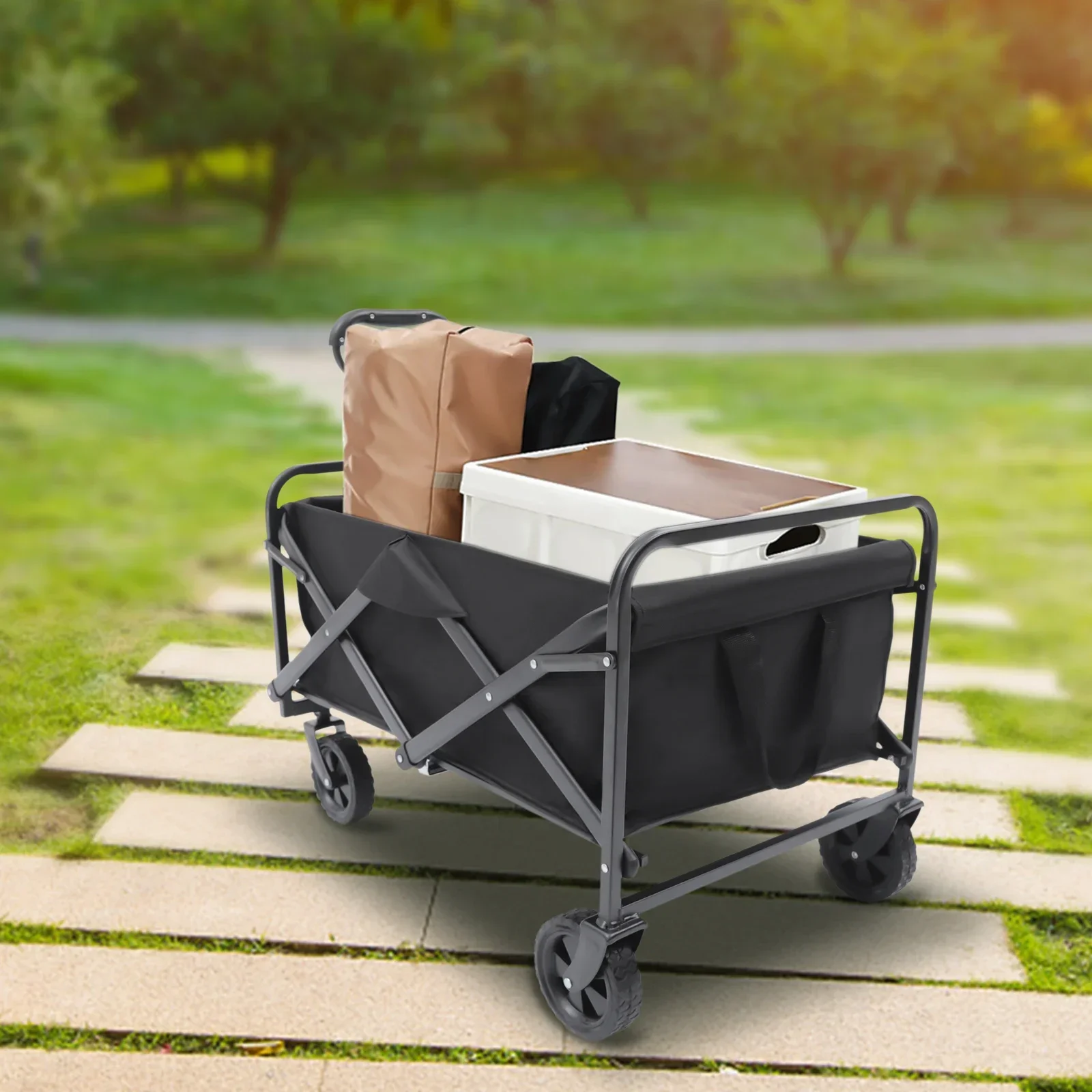176LBS Heavy Duty Camping Trolley with Big Wheels, Adjustable Handle & Drink Holders-Perfect for Festival and Beach Use