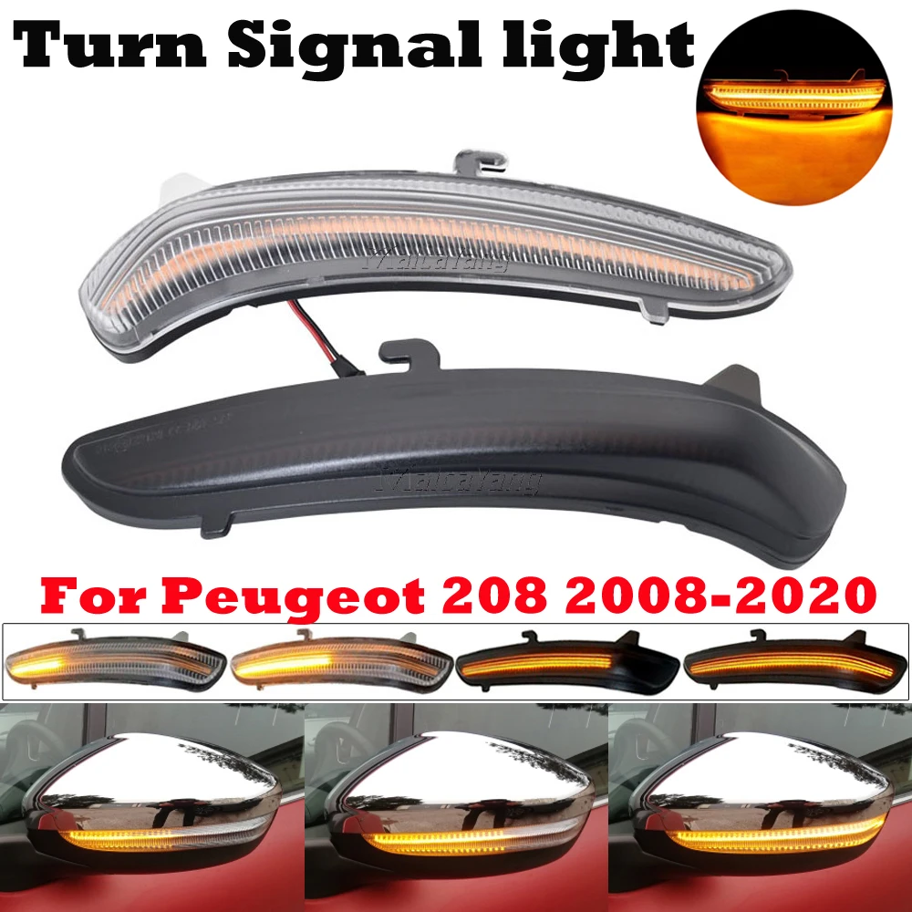 2PCS Dynamic LED Side Mirror Blinker Lights Turn Signal Lamps For Peugeot 2008 208 2013-2020 For Citroen C3 C4 Cactus 2016-