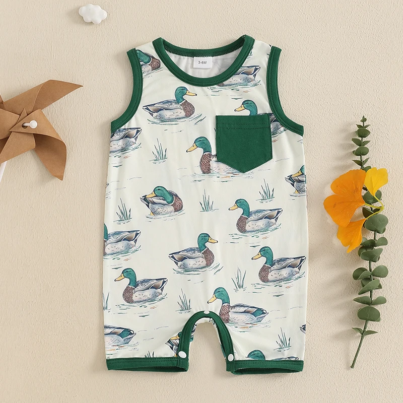 Citgeett Summer Infant Baby Boy Romper Sleeveless Pocket Cute Jumpsuit Casual Clothes Suit
