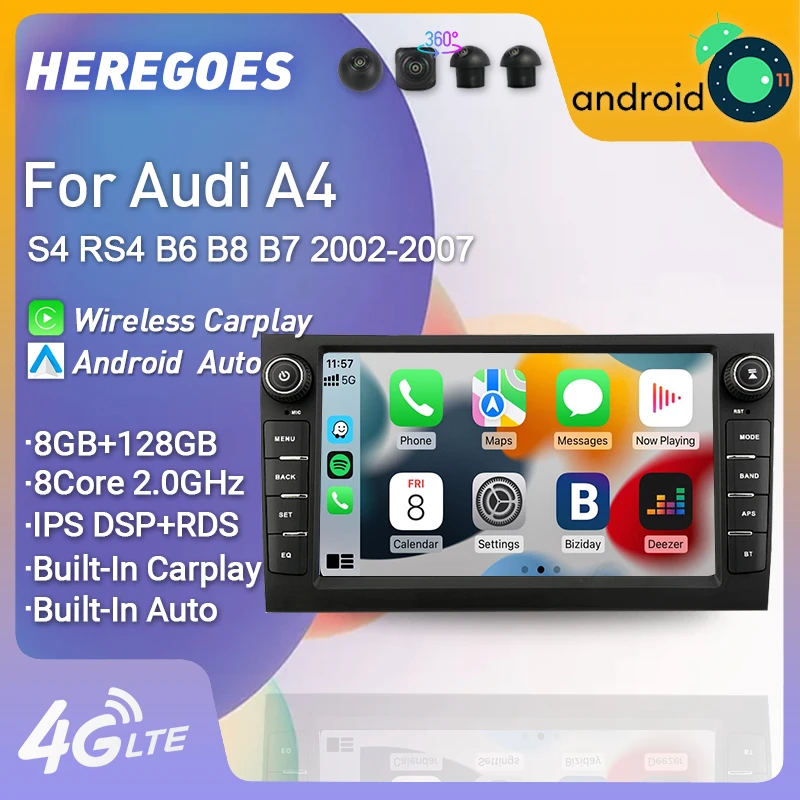 Carplay 720P Auto Radio 2 Din Android 12 Navigation Für Audi A4 S4 RS4