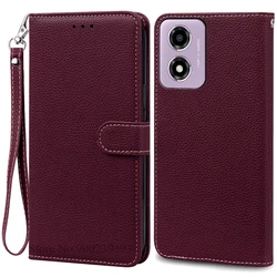Leather Flip Wallet Phone Case - Premium Protective Cover for Moto E14 (Wine Red-Strap)