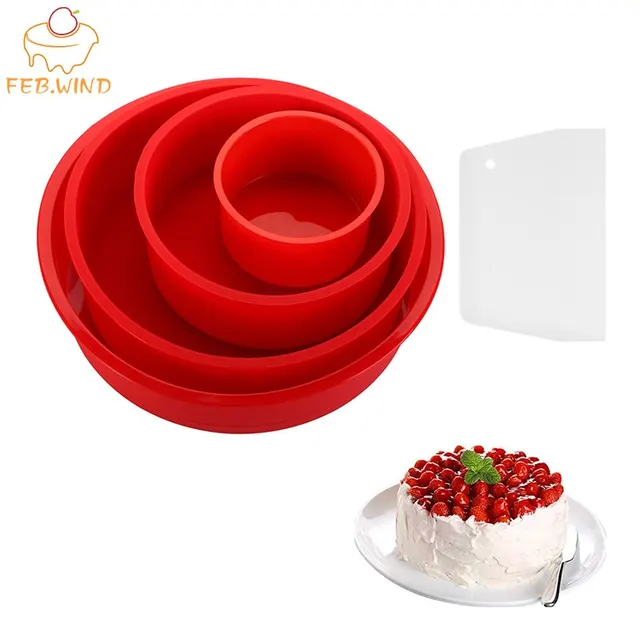 10.5X4.3cm Cake Molds Silicone Bakeware Non Stick Mousse Chiffon Pudding  Jelly Ice Creams Red Large Hollow Round Kitchen Tools