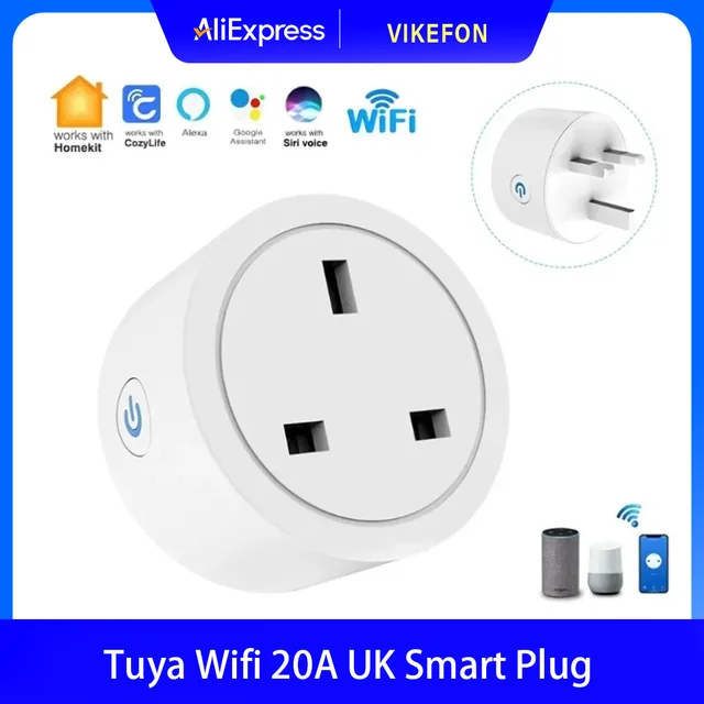Tuya Wifi 20A UK Smart Plug Mini Power Monitor Socket Remote Vioce App Control Timing Smart Home Work With Google Home Alexa