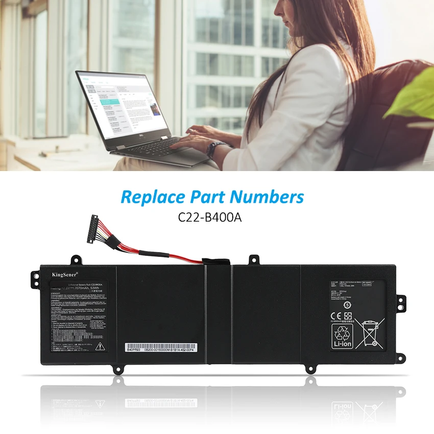 Kingsener-bateria do Portátil para Asus Pro Avançado Bu400 Bu400a Bu400v Bu401g Bu400e3317vc Ultrabook 7.5v 7070mah C22-b400a 53wh - Imagem 6