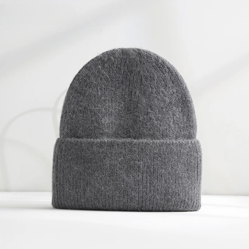 Fluffy Angora Hat Rabbit Fur Warm Winter hat For Womans Cashmere Wool Soft Beanies Blue Knitted Hat Outdoor Ski Female 5