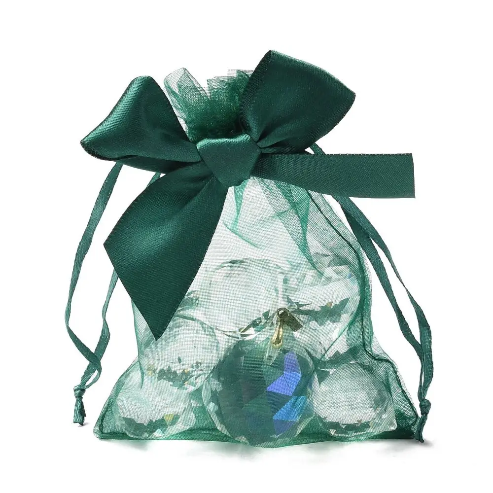 

30/40pcs Rectangle Lace Organza Drawstring Gift Bags with Bowknot for Valentine Wedding Party Favors Storage Bags 15x10x0.05cm