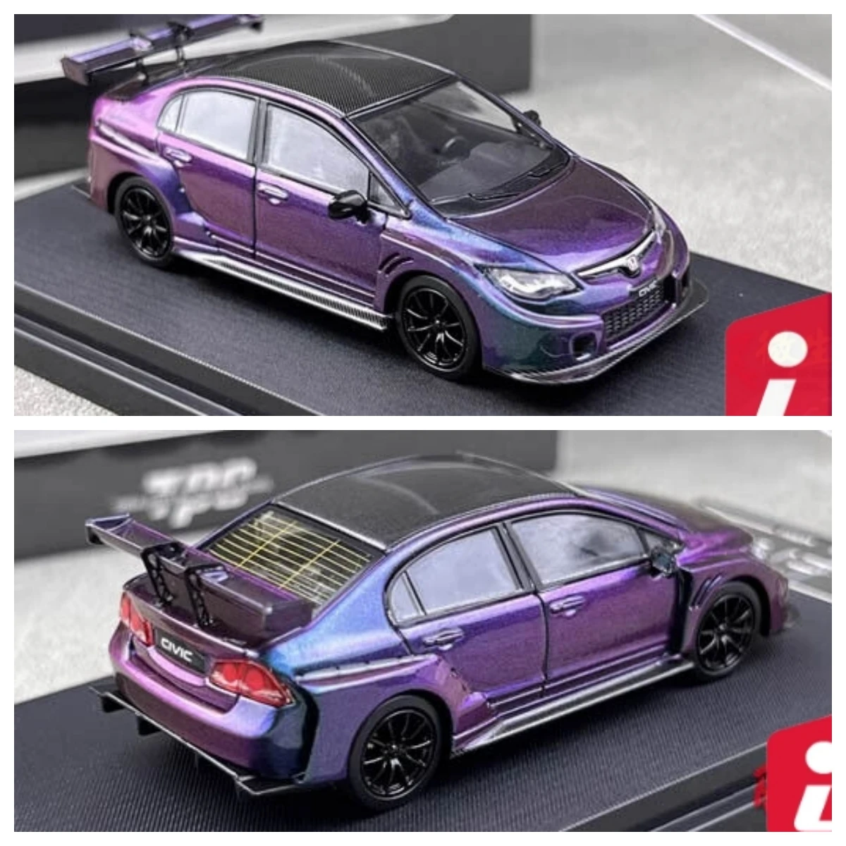 

TPC 1/64 CIVIC FD2 модель автомобиля черные колеса Хамелеон Фиолетовый литый под давлением модель автомобиля коллекция ограниченный выпуск хобби игрушки