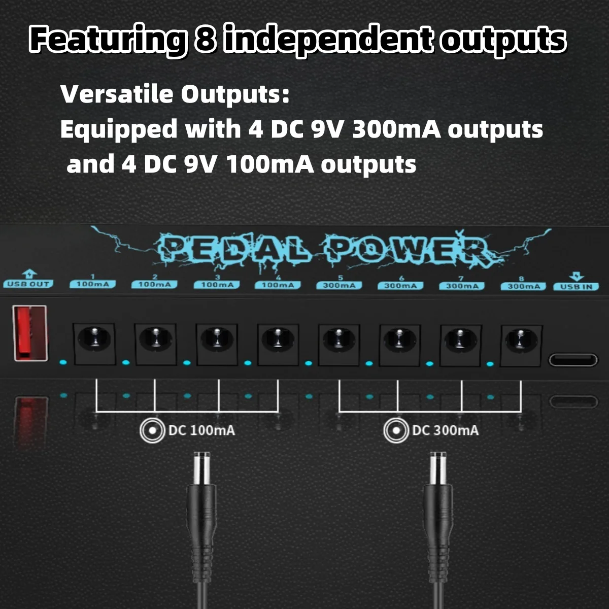 Guitar Pedals Power Supply 5V/2.1A with 8-Channel DC Output and USB Port for 9V Effect Pedals