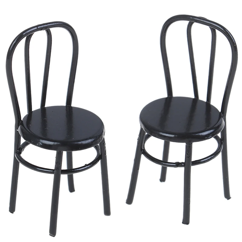 

2 Pcs Miniature Black Dining Chair 1:12 Scale Mini Metal Chairs For DIY Dollhouse Kitchen Furniture Decoration Toy
