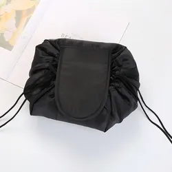 Women's Waterproof Drawstring Cosmetic Travel Organizer Bag (Black)