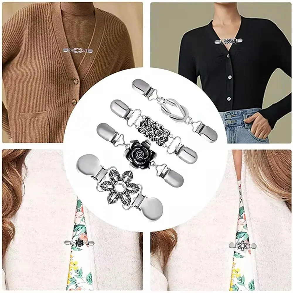 Vintage Sweater Cardigan Clip Duck-mouth Clips Beaded Pearl Pin Brooch Shawl Shirt Collar Buckles Charm clothing decor 1PC