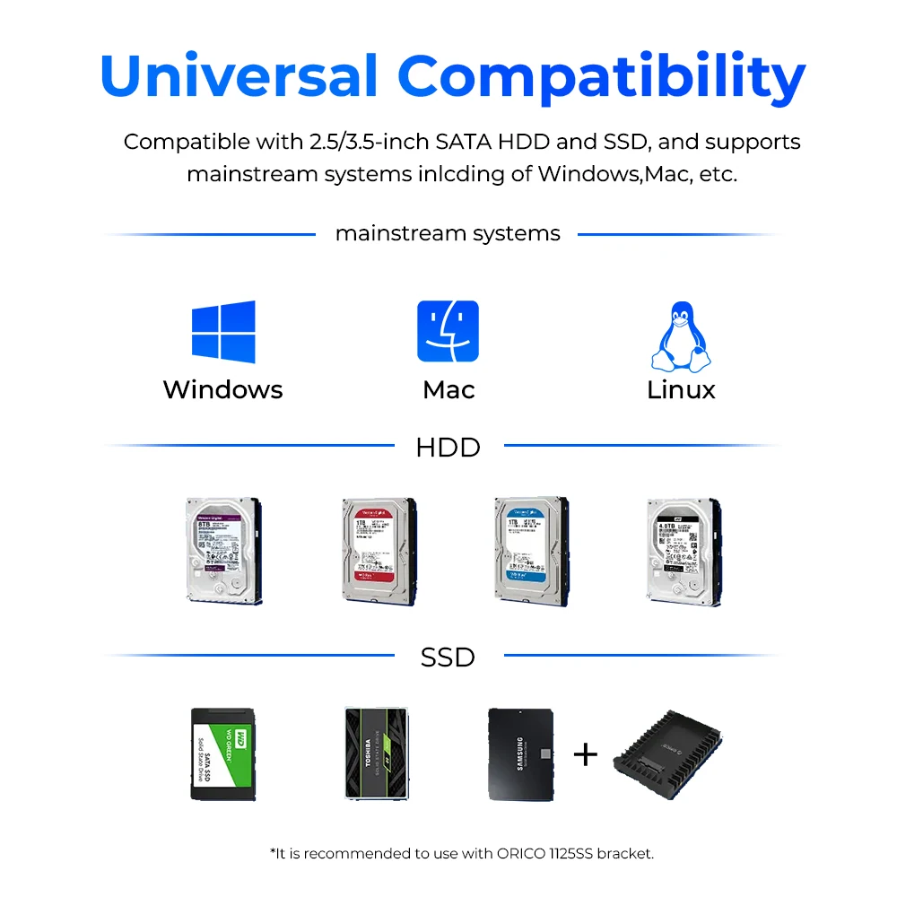ORICO 3.5 ġ HDD ϵ ̺ Ŭ, SATA HDD SSD , 4x16TB 丮, NS400, 3.5 ġ, 2.5 ġ