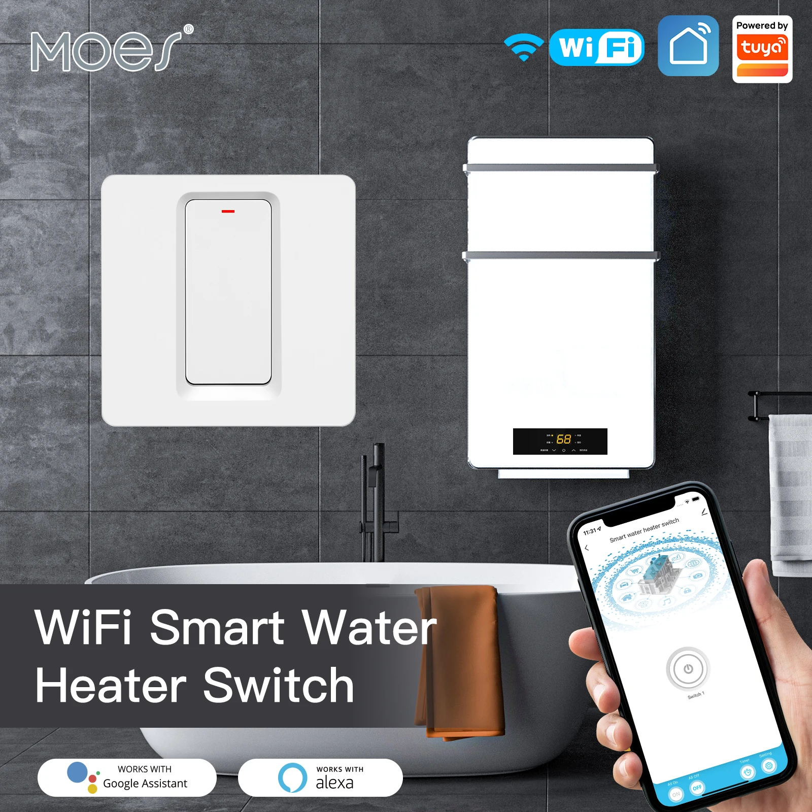 

MOES Tuya Smart WiFi Water Heater Boiler Switch Smart Life APP Wireless Control Timer for Heating Water for Alexa Google Home