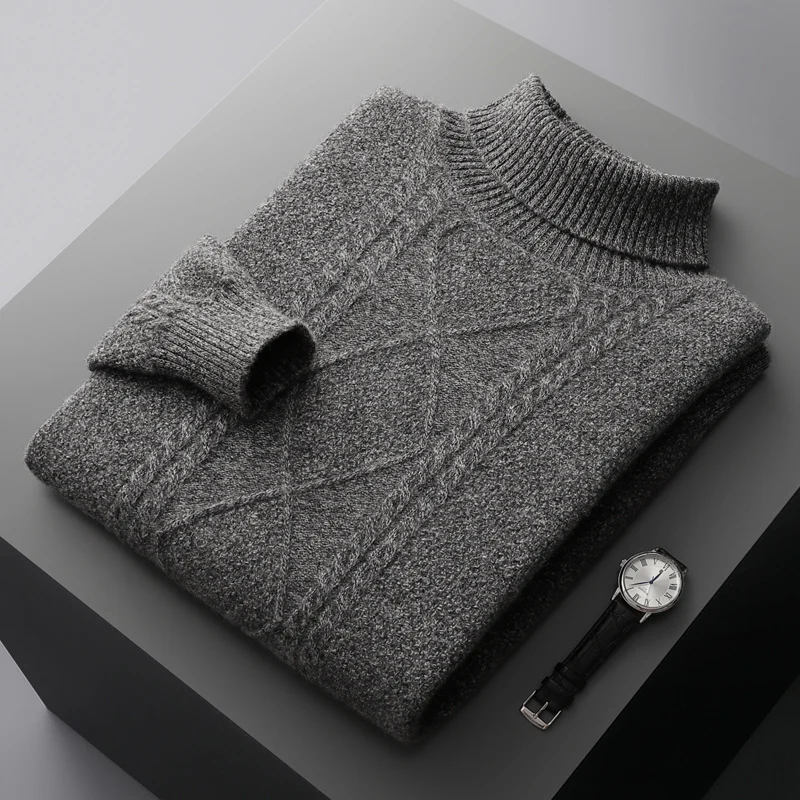 Men's Autumn Winter High Neck Sweater Pure Woolen Sweater Knitted Pullover Long Sleeve Thickened Loose Business Casual Top  2023 4