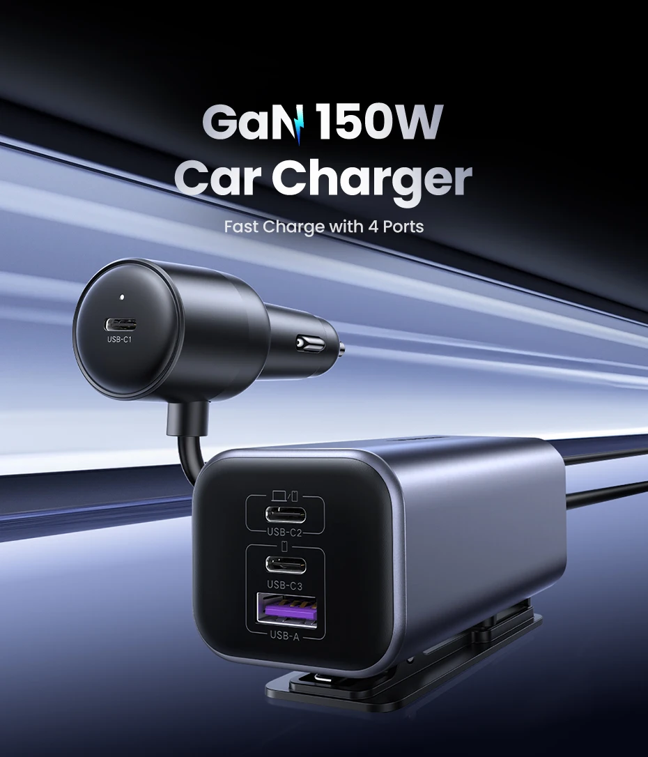 شاحن سيارة 150 واط سريع الشحن USB C شاحن لأجهزة المحمولة