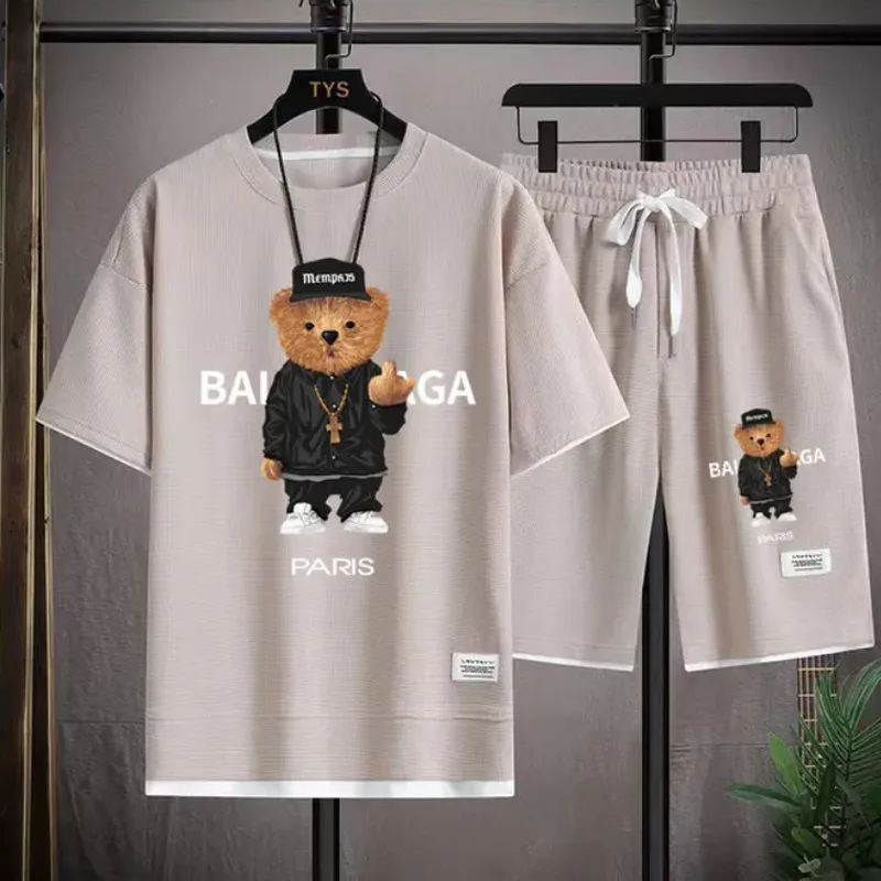 

Футболка мужская повседневная, Модный пляжный комплект с шортами, уличная одежда в стиле Харадзюку, спортивный топ для отдыха, лето