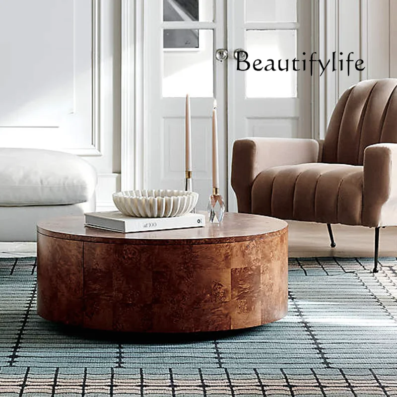 

Mid-Ancient round Coffee Table Retro Style French Entry Lux Living Room round Storage Nordic Simple Tea Table