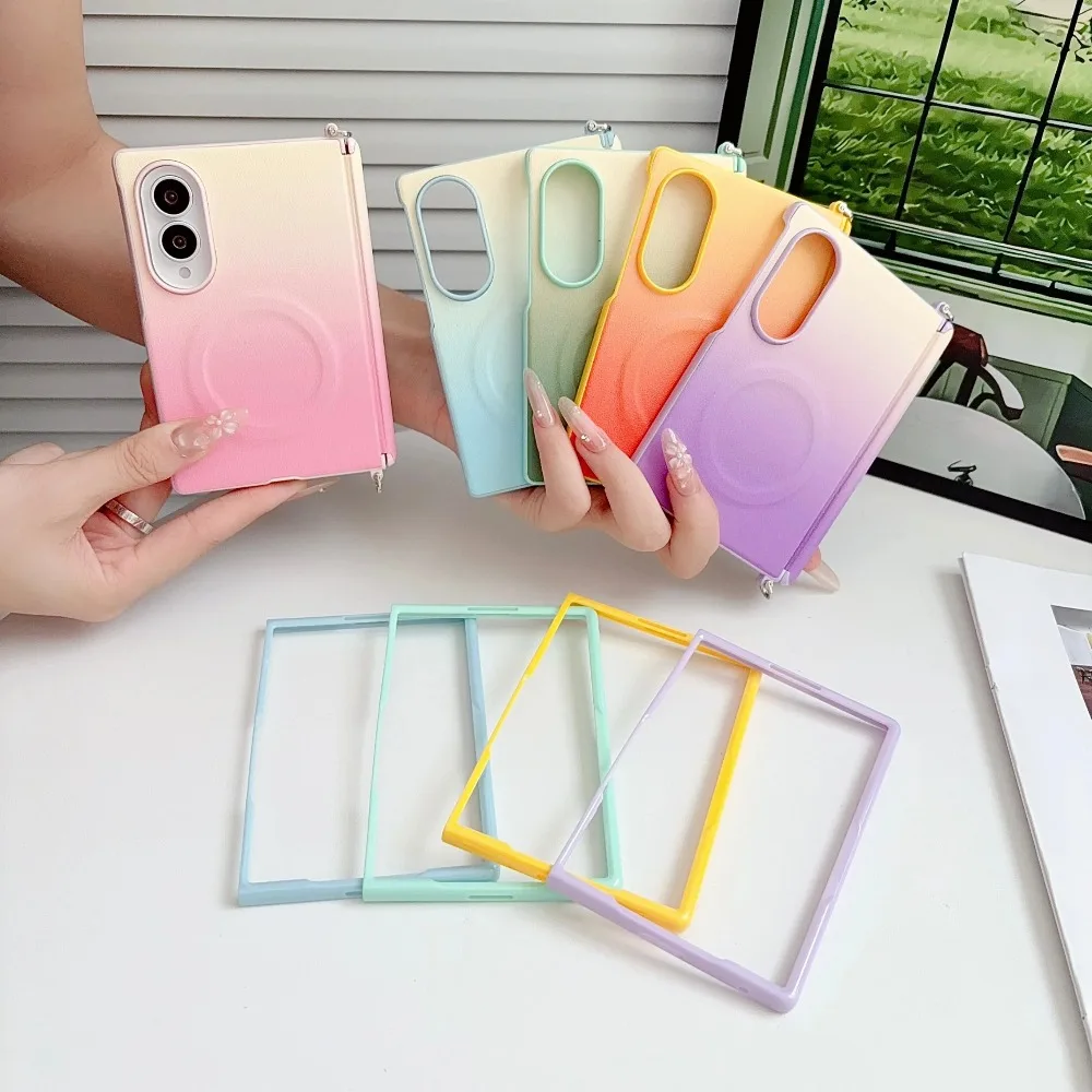 Magnetic PU Leather Shockproof Hinge Protective Case with Gradient Color Finish