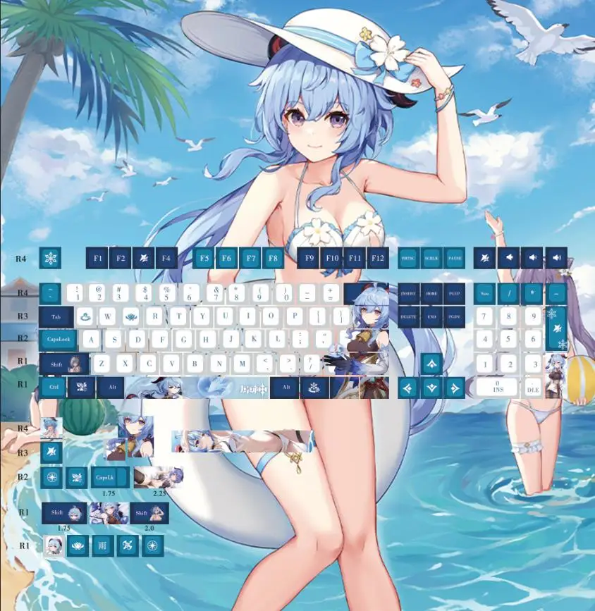 Genshin Impact Game Keycap 14 Estilos hu Tao Zhong li Xiao Gan yu Cereja Pbt Teclado Mecânico Keycap Branco - Imagem 5