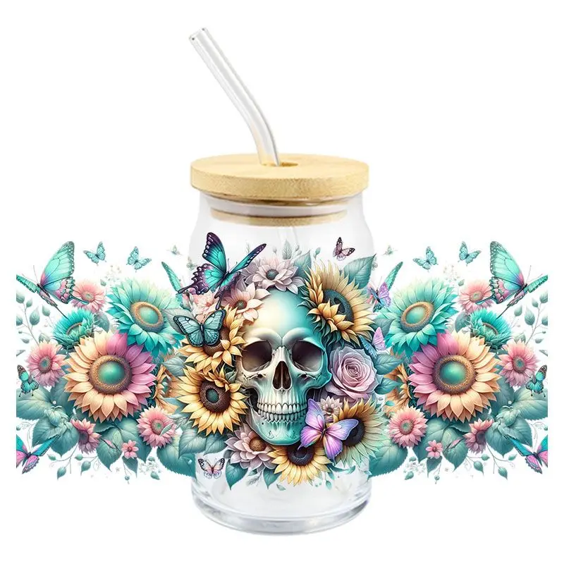 Cool Skull Head UV DTF Wrap Transfer Stickers 3D Cartoon Fashion Design DTF Wrap For Glasses Cups Mugs Waterproof Decal