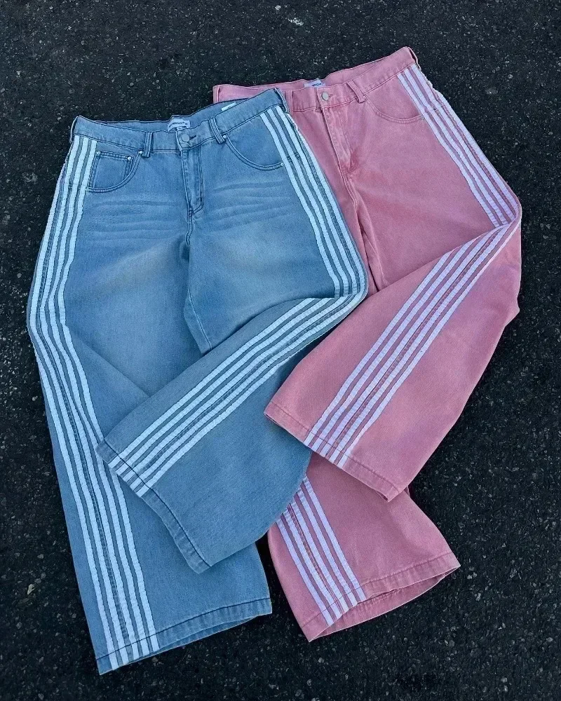 Y2K High Quality Vintage Jeans Harajuku Striped Embroidered Baggy Jeans Goth Men Women Hip Hop Streetwear Casual Wide Leg Pants 3