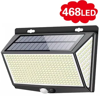 468 LED 태양광 조명, 인체 모션 센서, IP65 방수, 야외 자동 조명, 정원 가로등