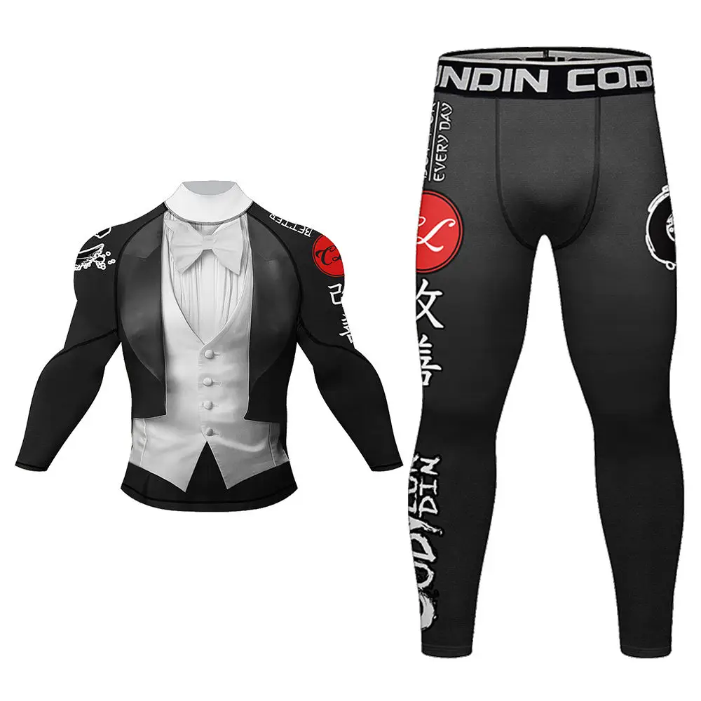 Rash Guards Bjj Gi 4 Pieces Sets MMA T-shirt Pants Muay Thai Shorts Boxing Jerseys Grappling Jiu Jitsu Rashguard Men Sportsuits