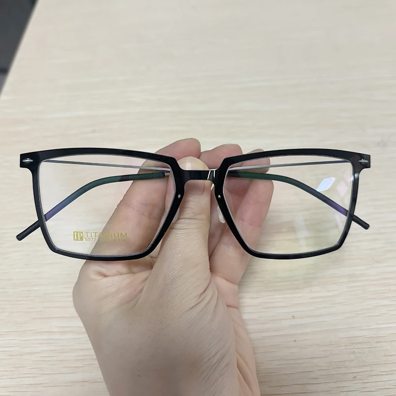 Dänemark Marke Big Square 6577 Gläser Rahmen Männer Acetat Titan Ultra-Licht Brillen Mode Business Büro Brillen Gafas – Detail 11