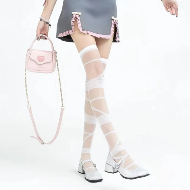 Lolita Damenstrümpfe, ultradünne, transparente Kristallseidensocken, Damen-Oberschenkelstrümpfe, Mädchen-Oberschenkelstrümpfe – Detail 4