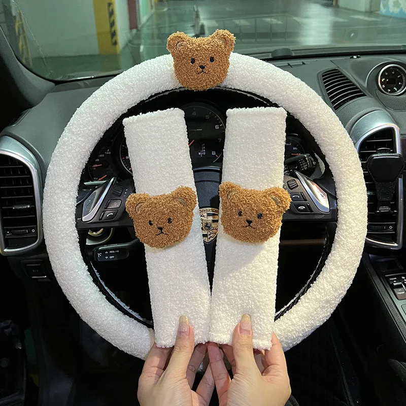 Cartoon schönen Bären Universal Auto Lenkrad abdeckung Winter warm Faux  Lamm Plüsch Auto Rad schutz Dekoration Frauen Mädchen - AliExpress