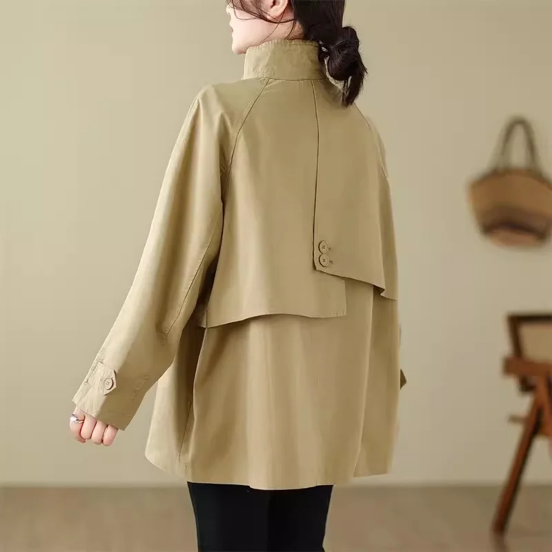 Small Standing Collar Temperament Niche Design Sense Artistic 2024 Spring Autumn Casual Fashion mid Length Windbreaker Jacket S7