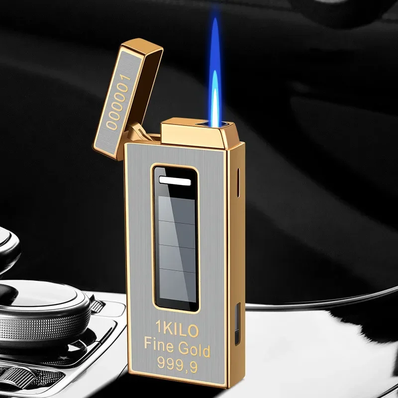 Touch Sensitive Solar Rechargeable Lighter Metal Outdoor Windproof Butane Gas Lighter Turbo Torch Blue Flame Jet Lighters 6
