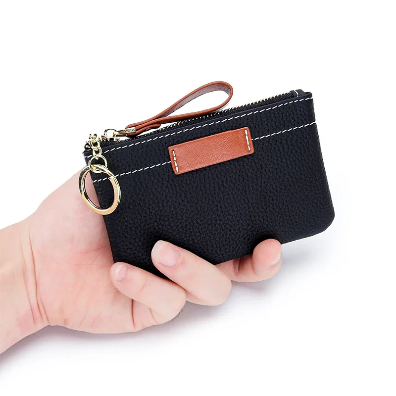 Coin Purse Change Mini Purse Wallet with Key Chain Ring Zipper for Women Fashion Change Pocket Cow Leather Classic Clutch Purse