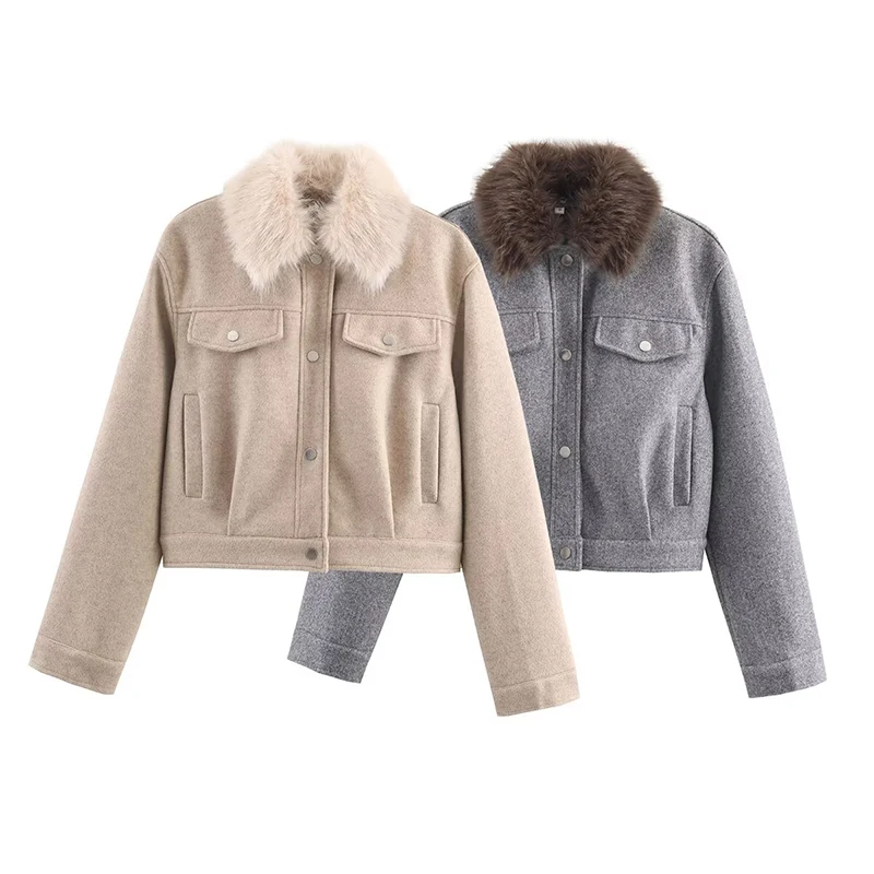 Chic Elegant Faux Fur Collar Women's Coat Single Breasted Winter Jackets Women 2025 Autumn Street Casual Lady New Outerwear ﻿