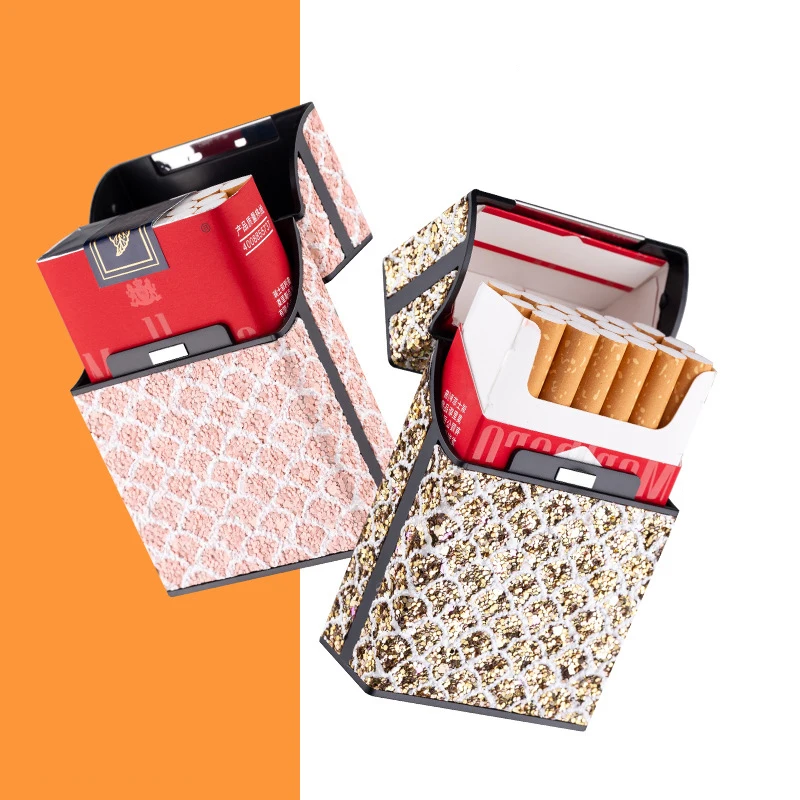 Luxury Bling Cigarette Box Holder for Woman Men Leather Cigarette Case Smoking Accessories Button Design 2