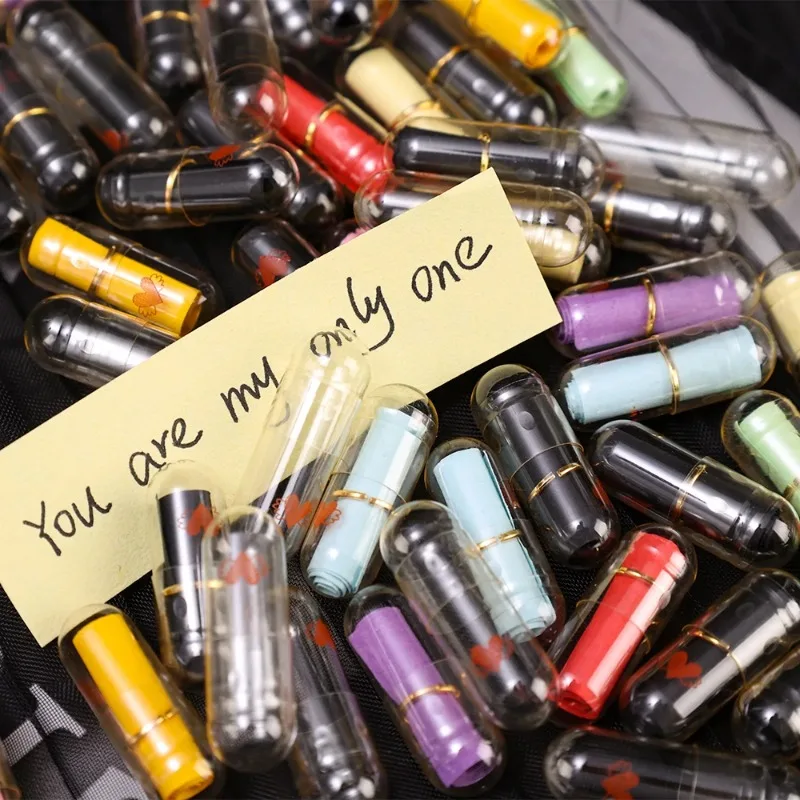 Wunschpapier-Nachrichtenkapsel in der Flasche, transparenter Buchstabe, Liebespille, Emoticon-Lächelnpillen mit Rollenpapier, Geschenk zum Hochzeit und Valentinstag – Detail 6
