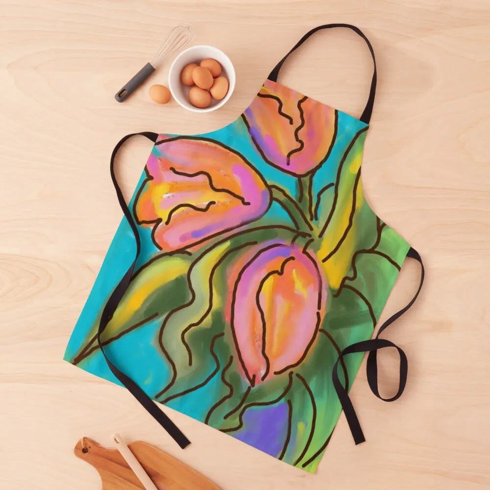 

PINK AND YELLOW TULIPS Apron Apron Kitchen Apron Kitchen Women Kitchen