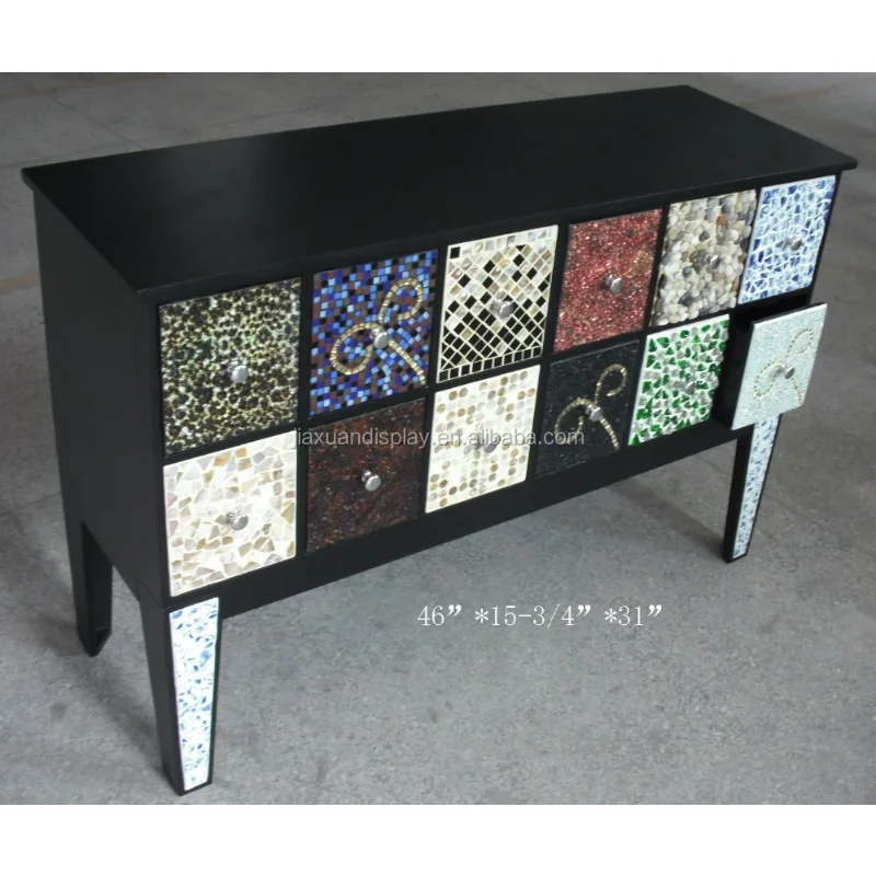 

Solid wood mosaic home storage & organization of tableware with 12 drawers