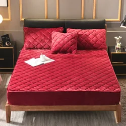 Luxurious Crystal Velvet Quilted Mattress Cover - Plush, Warm, and Soft Bedding Essential - 2 Pillowcase 48x74cm (Wine Red)