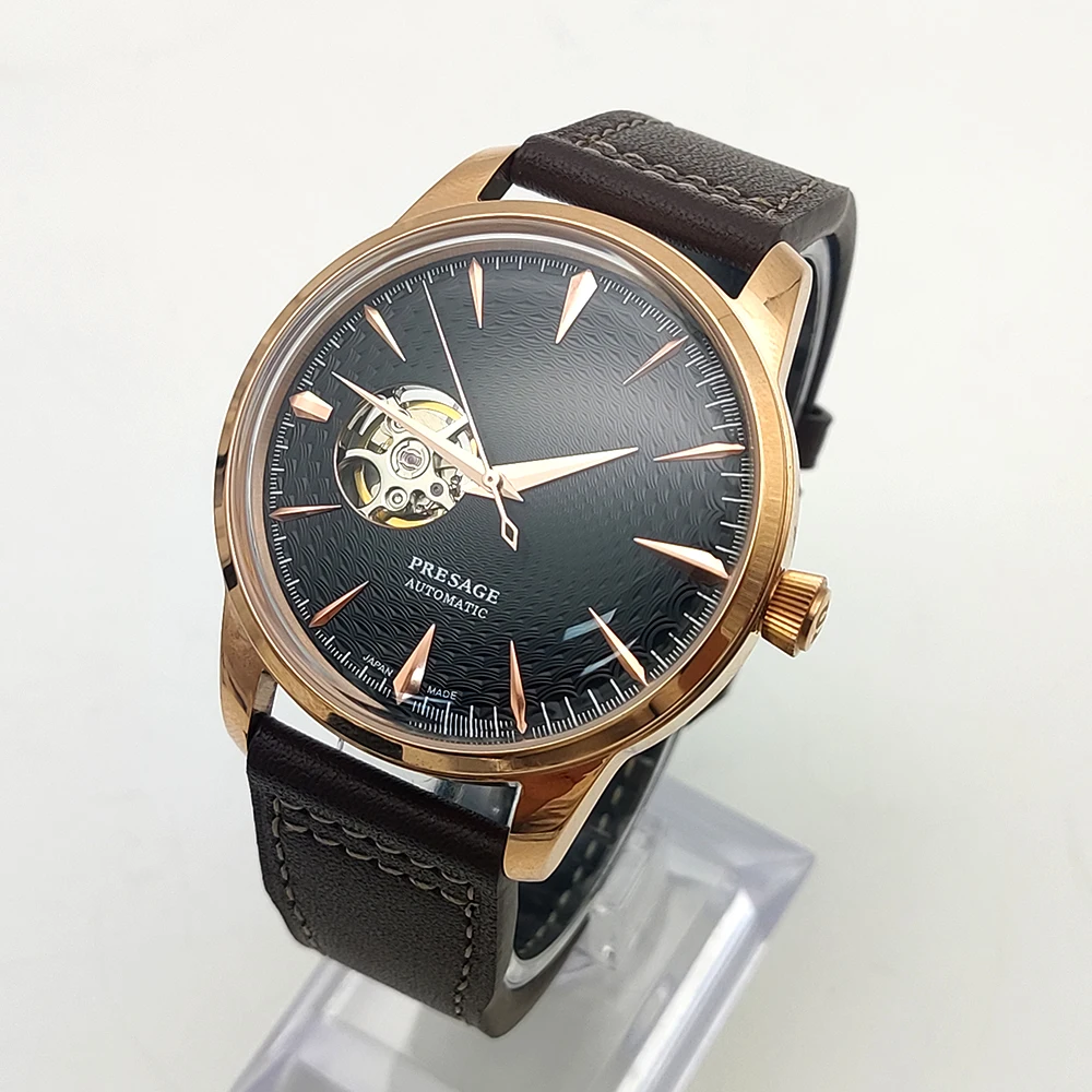Relógio de Couro Masculino Nh38 Mecânico Automático Impermeável Preto Luxo Esporte Relógio Seletor de Coquetel