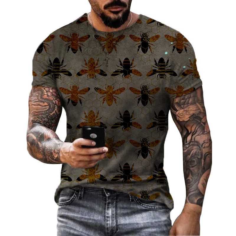 

Fashion Hot Selling Men's Top Bee 3D Printing Men's T-shirt Round Neck Casual Pullover Street Trend Men's T shirts Polyester