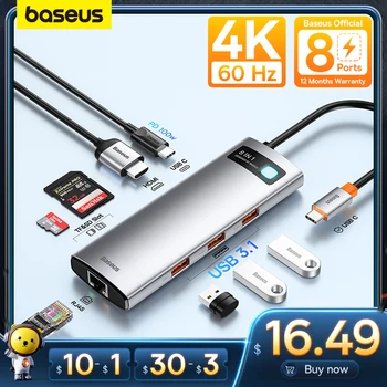 Bas192.- airies USB Type C vers HDMI, 10Gbps, Adaptateur USB, Port Ethernet, Station d'accueil pour MacPleAir Dallas M2, Répartiteur USB