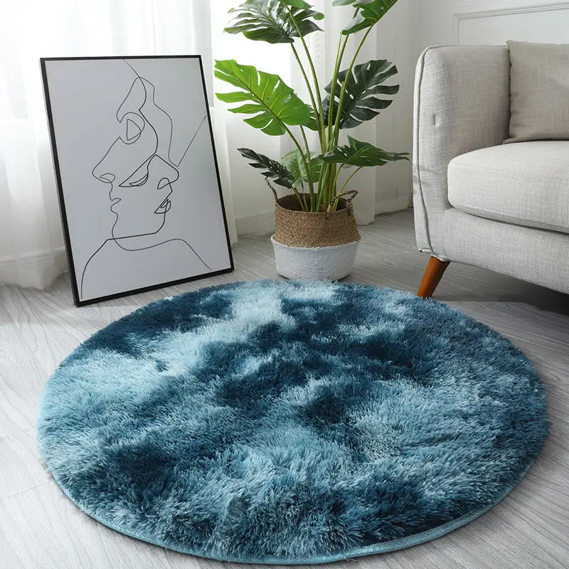 

Gradient Color Carpet Bedside Area rug for living room Round Non-slip Plush Rug for Living Room Tie Dye Floor Fluffy Mat