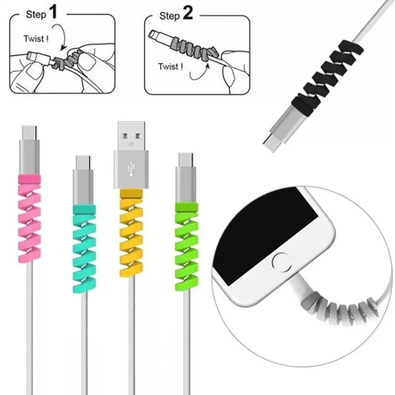 10Pcs Silicone Spiral Cable protector for iphone Usb Charger Cable Winder  Protection Anti-break Protective for Samsung Android