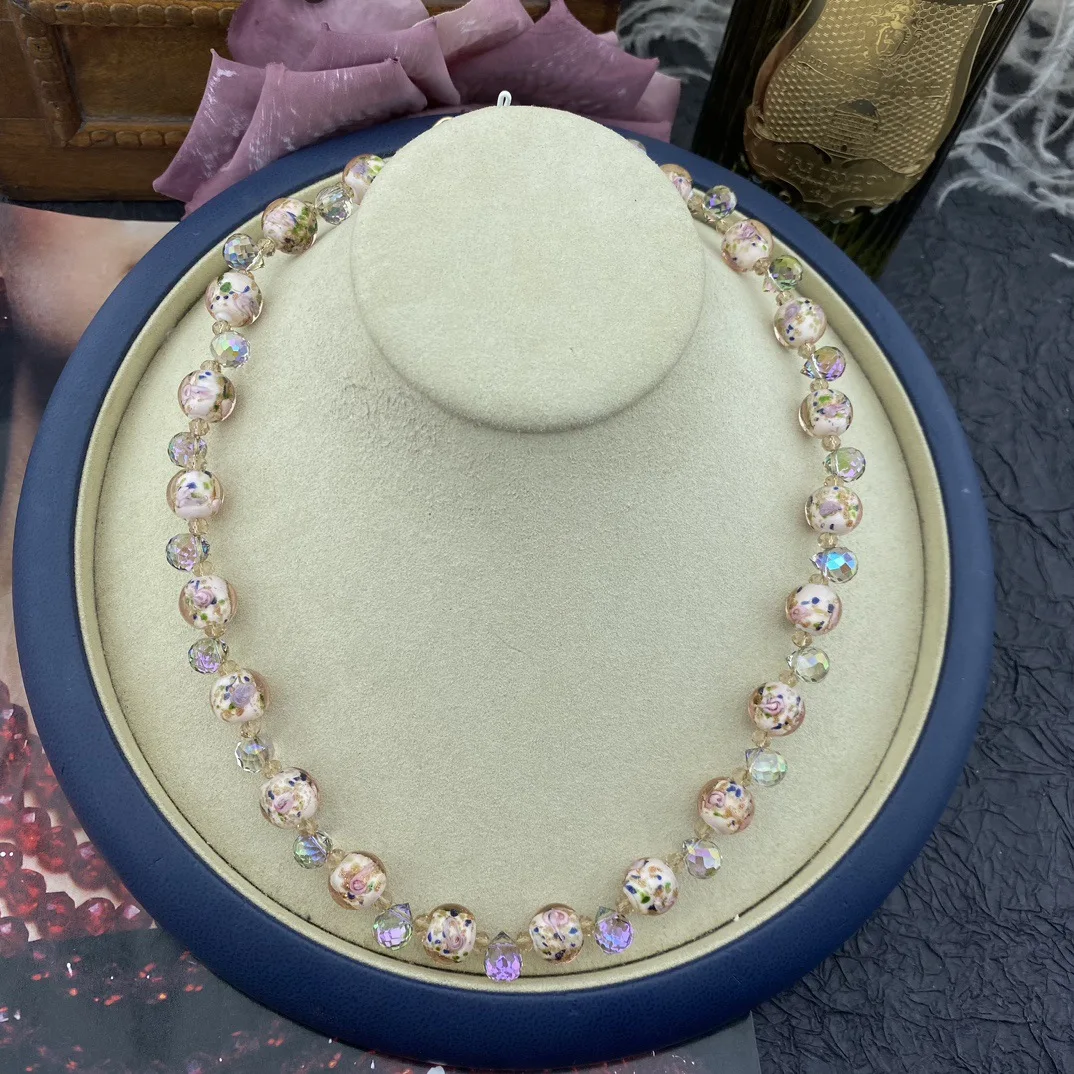 Temperament  Sweet Glass Crystal Handmade Beaded Necklaces for women's girl gift Party Choker Sweater chain fine Jewelry