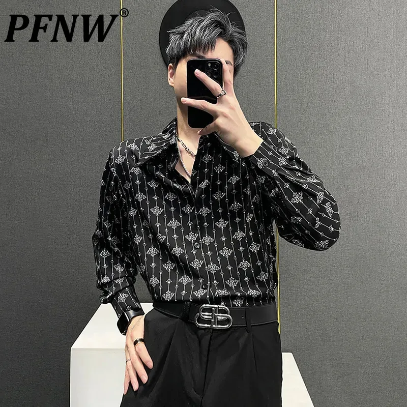 

PFNW Printing Men's Long Sleeve Shirts Korean Fahsion Niche Design Male Casual Shouler Pad Tops 2023 Autumn Stylish New 28W1726
