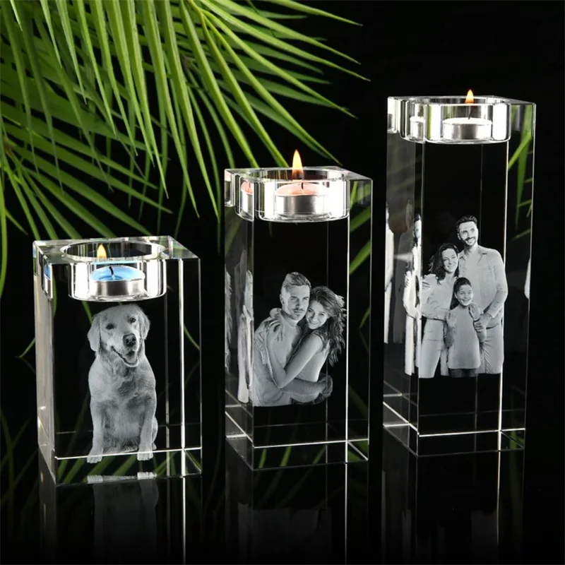 맞춤형 2D/3D 사진 캔들 홀더 2D/3D 크리스탈 사진 각인 크리스탈 티라이트 홀더 추모 캔들 봉헌용 캔들 장신구 선물