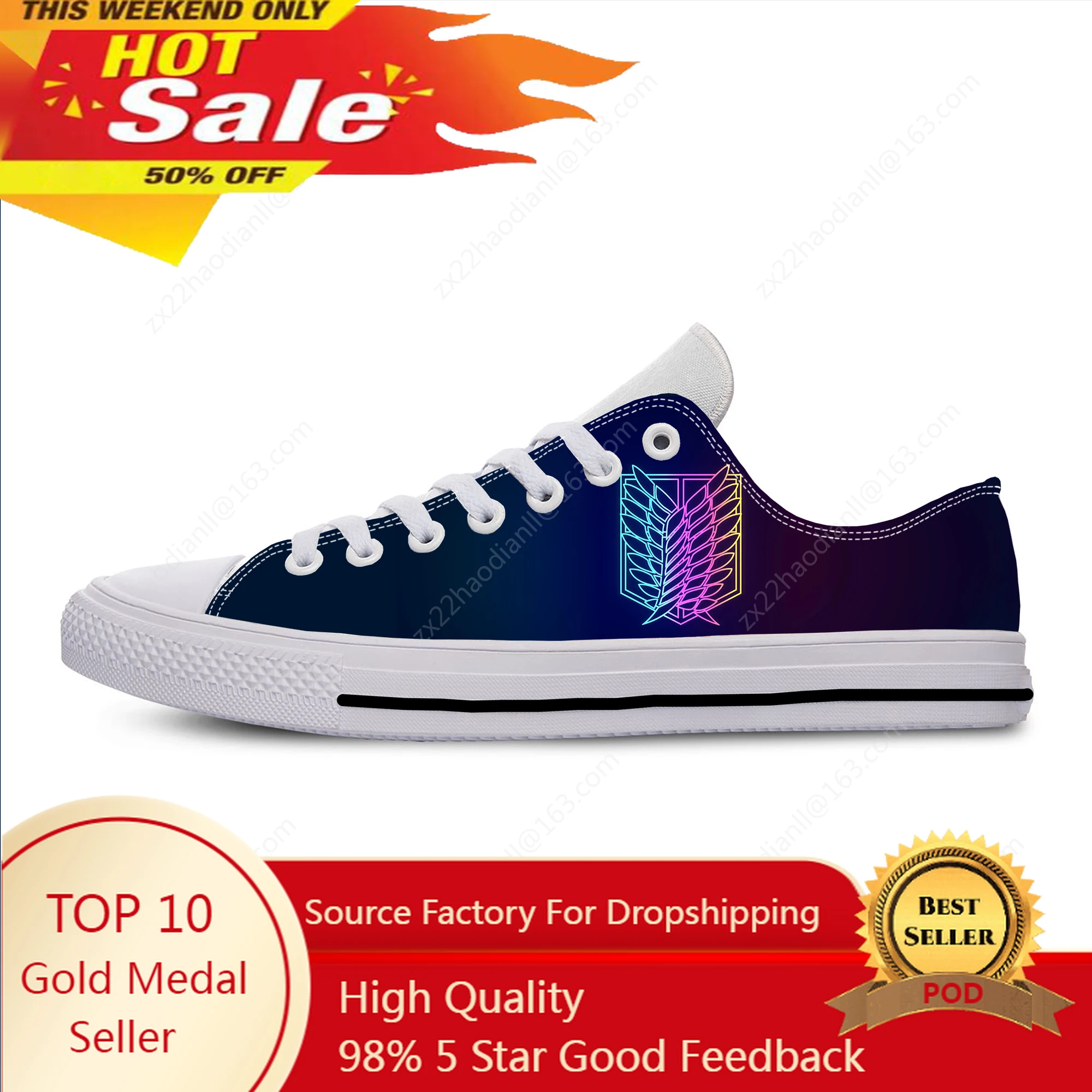 Anime Manga Attack on Titan Wings Of Freedom Funny Casual Cloth Shoes Low Top Lightweight Breathable 3D Print Men Women Sneakers