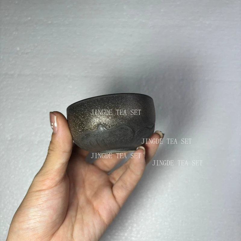 1 Pcs Chinese Antique Ceramic Teacup Meditation Cup Gilding Process Handmade Boutique Pottery Tea Bowl Master Cup Tea Set 50ml
