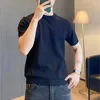 Knitted Short-sleeved T-shirt Men's Solid Color Stripe Summer Casual Half-sleeved Round Neck Heavyweight Bottoming Shirt